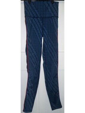 AERIE Womens Sz XS Blue Braided Print Red Stripe Leggings